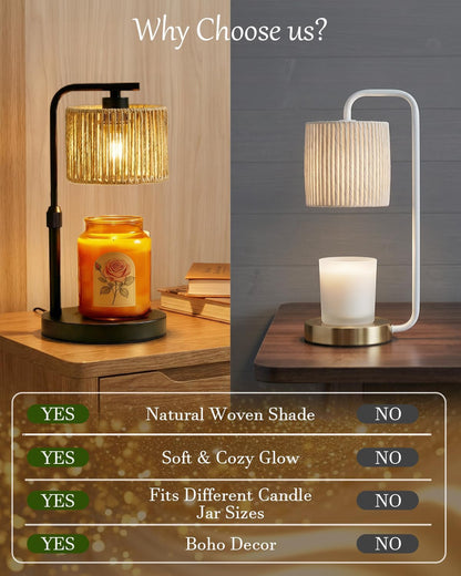 Candle Warmer Lamp with Timer Dimmer, Height Adjustable Modern Farmhouse Candle Warmer, Electric Candle Lamp Warmer with 2 Bulbs, Birthday Gifts for Women Mom, Gift for Home Decor
