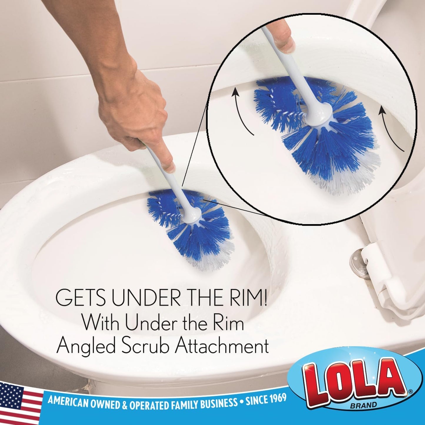 LOLA Toilet Bowl Brush w/Curved Head, Coated Wire, Durable Poly Bristles, Reaches Under Toilet Bowl Rim, 1 Pack