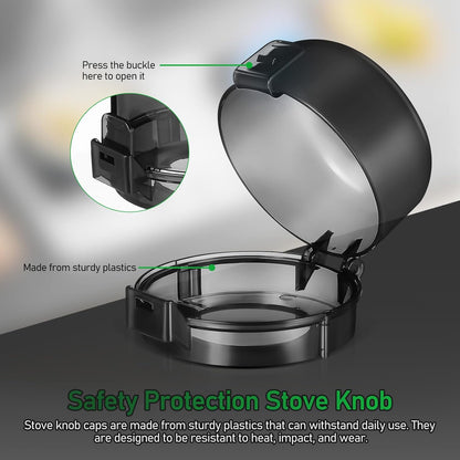 Gas Stove Knob Covers 5Pcs Childproof Stove Safety Covers for Kitchen Oven Knob Lock Protection Easy Install Black 3.54 Inch