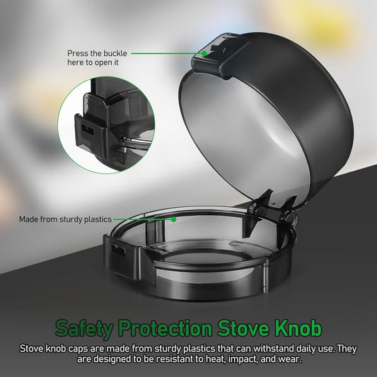 Gas Stove Knob Covers 5Pcs Childproof Stove Safety Covers for Kitchen Oven Knob Lock Protection Easy Install Black 3.54 Inch