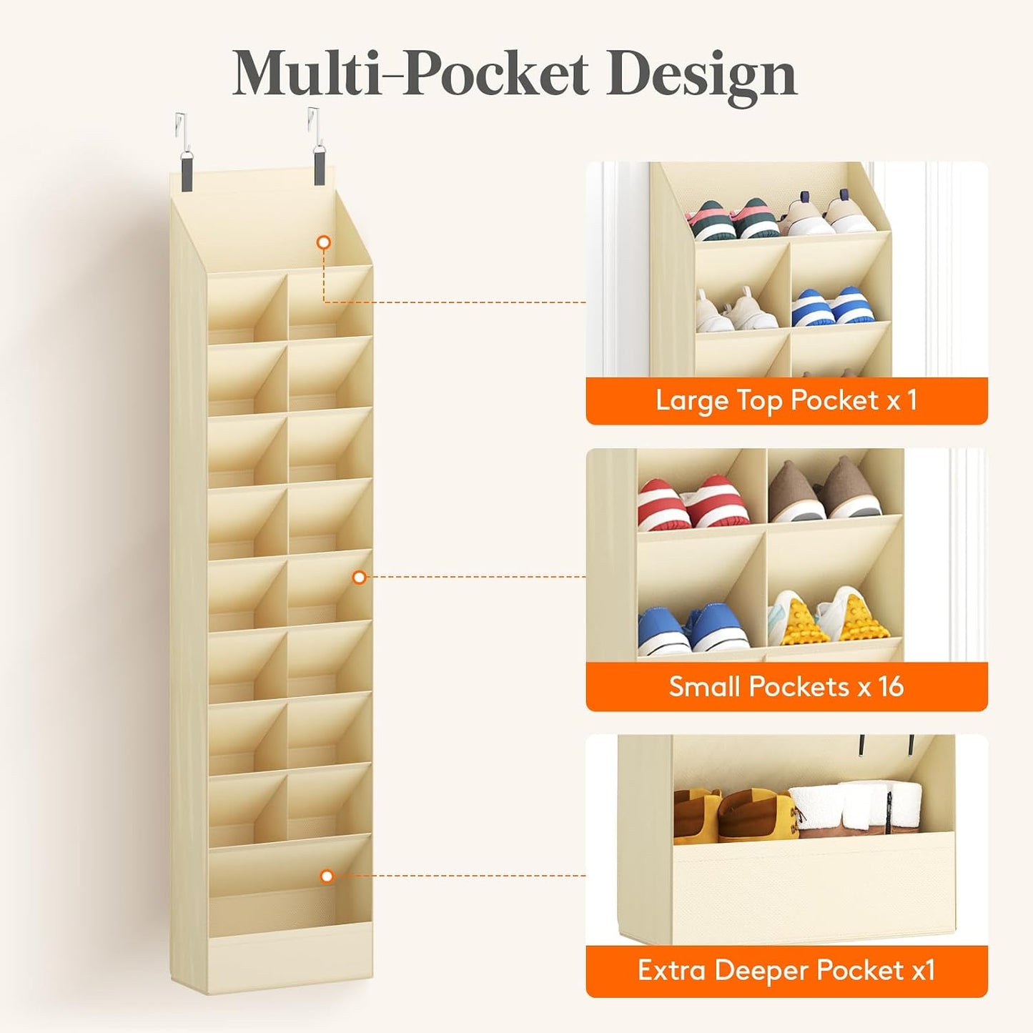Lifewit 6 Tier Over the Door Shoe Organizer with 11 Large Deep Pockets, Fabric Hanging Shoes Shelf for Closet, Dorm Storage, Fit Up to 12 Pair Shoe Rack Holder for Sneakers, Boots, Gray