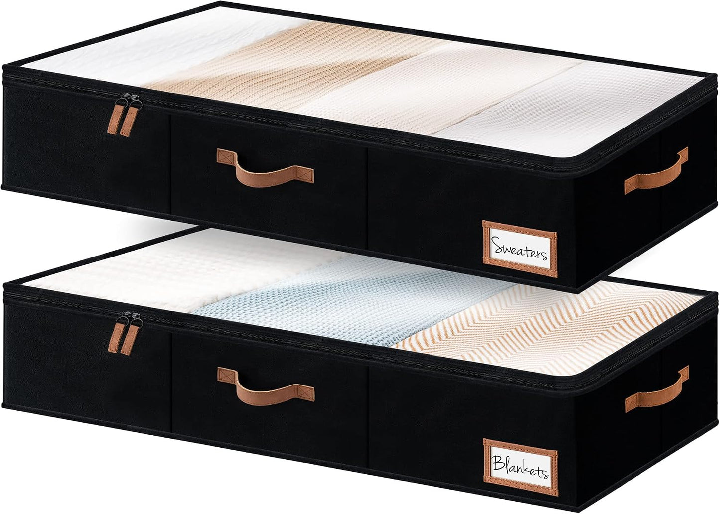 StorageWorks Large Under Bed Storage Containers with Handles and Label Holder, 2 Pack Ultra-thick Fabric Underbed Bins, Closet Organizer for Clothes, Blankets, Sweater