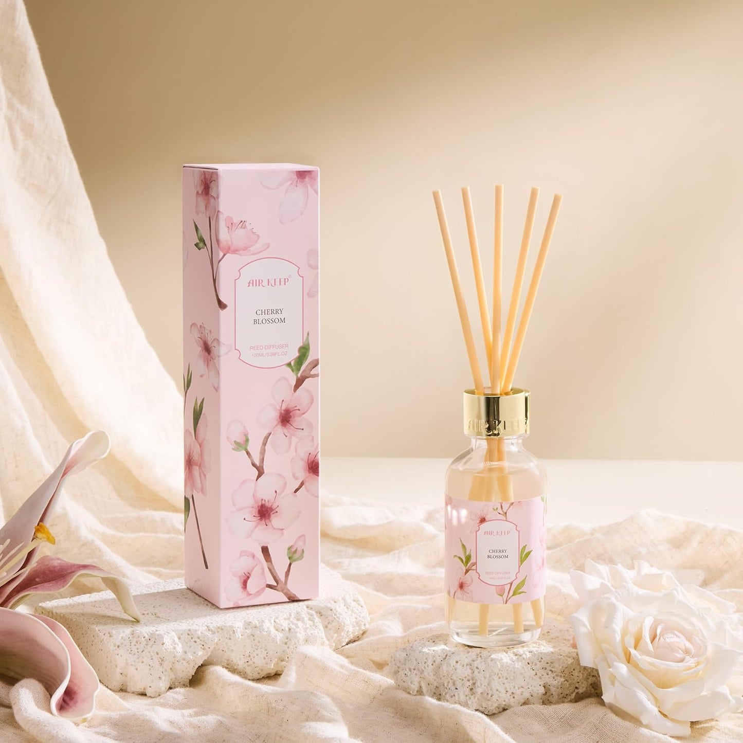 Airkeep Reed Diffuser Oil Set with Reed Sticks,Vanilla Aromatherapy Oil Scent Diffuser for Home Office Bathroom Decoration Perfume and Gifts 3.38 oz/100ml
