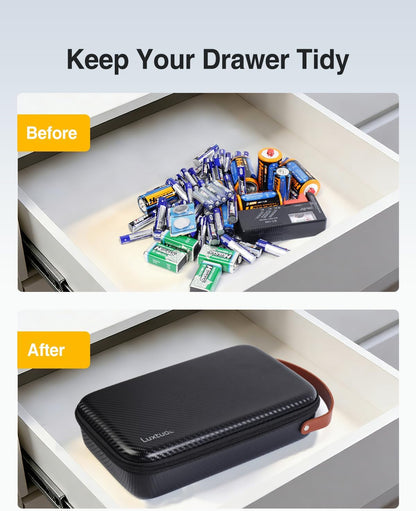 Luxtude Small Battery Organizer Storage Case with Tester, Hard Batteries Storage Holds 61, Portable Batteries Case Organizers, Drawer Caddy & Daddy (Black)