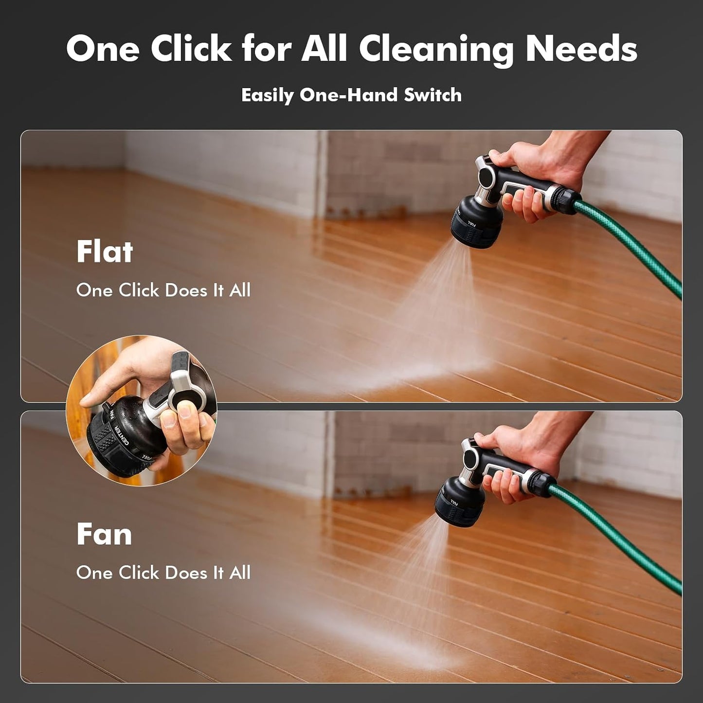 RESTMO Water Hose Nozzle Heavy Duty, Adjustable Garden Sprayer for Outdoor | 2-in-1 Twist Control, 9 Spray Patterns, Thumb ON/OFF Full Flow, Best for Plant & Lawn Watering, Car & Pet Cleaning, Green