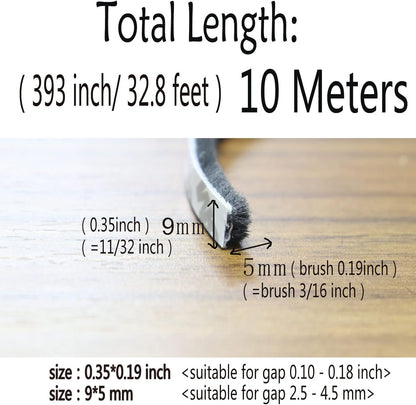 Self-Adhesive Pile Weather Stripping Seal for Sliding Windows and Door Frames, 16.5ft x 11/32 inch, Grey