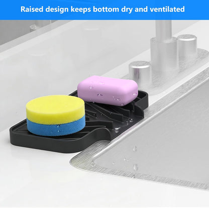 Sponge Holder for Kitchen Sink, Dish Sponge Holder & Soap Tray with Drain, Bathroom Sink Sponge Drying Rack & Perfect Organizer for Dispenser,Bottle,Cup on Sinks or Counter(8"x 4"Gray)