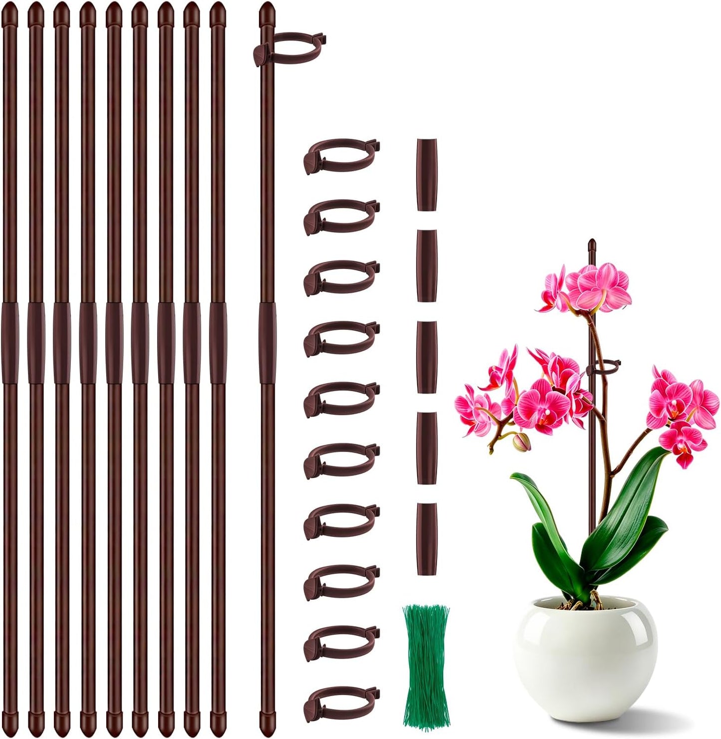 Plant Support Stakes for Indoor SupKing Orchid Sticks with Clips Garden Stake Extended to 2/3/4ft for Outdoor Potted Tomato Rose Vegetables House Palnts Comes with 20 Plants Ties(15 inch 10Pcs)