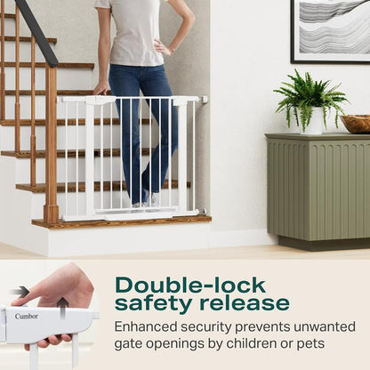 Cumbor 29.7-48" Baby Gate for Stairs, Mom's Choice Awards Winner-Dog Gate for Doorways, Auto Close Safety Pet Gate for Dogs Indoor, Easy Install Pressure Mounted Child Gate with Walk Thru Door, Brown