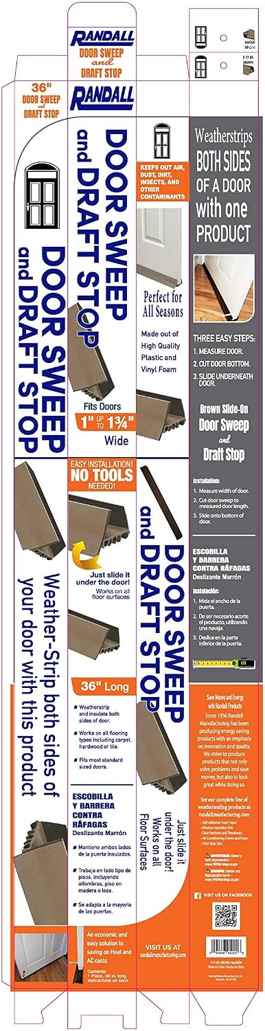 PVC Slide on Door Sweep with Foam Draft Stopper/Sweep for Doors 1" - 1 3/4" Wide - 3 FT Long (Brown)