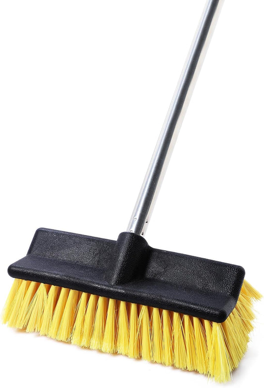 Yocada Deck Brush with 4-Section Extendable Handle Floor Scrub Brush Soft &Medium Bristles Non-Slip Grip for Outdoor Deck Patio Bathroom Garage Concrete Cleaning 54.3 Inch