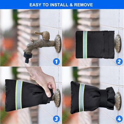 Outdoor Faucet Cover, Faucet Cover Socks for Winter Freeze Protection with Reflective Strips, Waterproof Insulated Spigot Tap Cover, Reusable Sprinkle Valve Insulation Wrap and Hose Bib Cover, 4 Pack