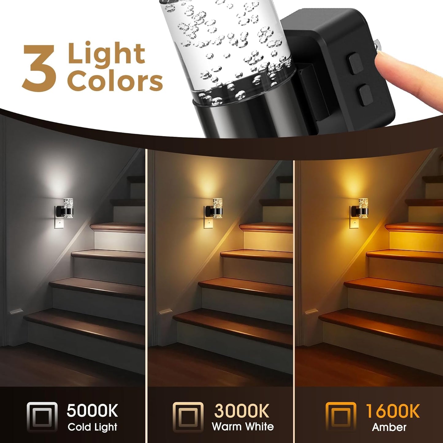 L LOHAS LED Night Light, Bubble Night Lights Plug into Wall,2 Pack 3000K/4000k/5000K Adjustable Color Temperature Night Light,Dimmable Nightlights with Dusk to Dawn Sensor for Rooms Bathroom Hallway