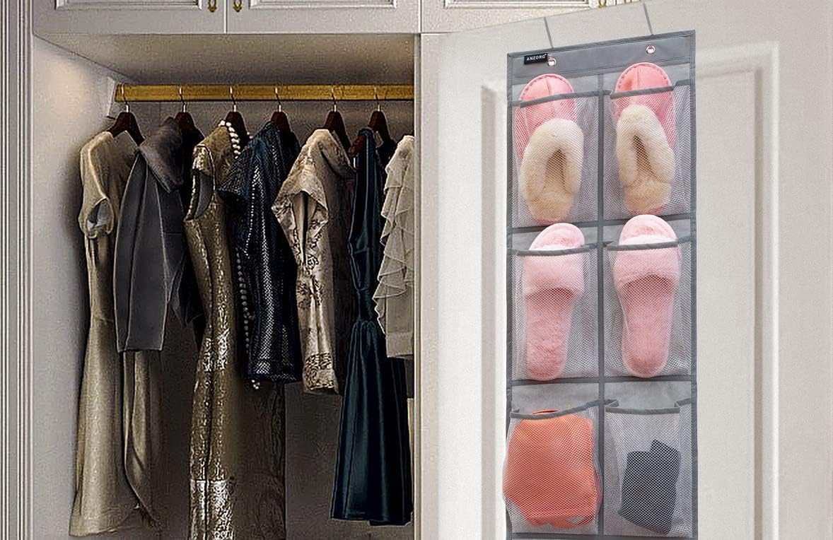 2 Packs Over The Door Hanging Closet Shoes Holder Organizer Shoe Storage Shoe Rack with 6 Pockets (Clear PVC Pockets)