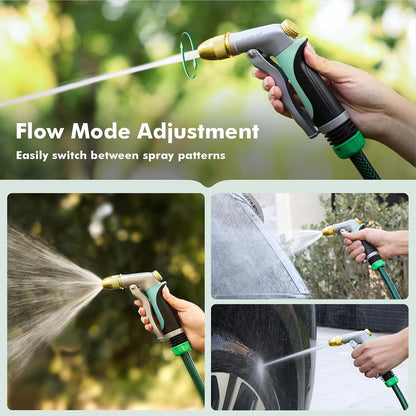 RESTMO Metal Water Hose Nozzle, Heavy Duty Garden Hose Sprayer for Outdoor | Adjustable Brass Spray Head, 4 Watering Patterns, Jet | Mist | Cone | Full, Leak-proof, Ideal for Lawn & Plant & Car, Green
