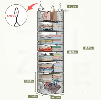 X-cosrack Closet Hanging Organizer Shelves - 5 Tier Wardrobe Organizers and Storage Bin, Hanging Organizer Shelves, Clothes Shelf with Adjustable Dividers for Bedroom Closet Sweater Shoes Handbag