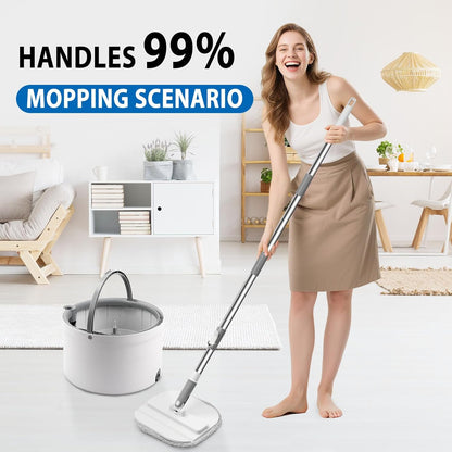 Spin Mop and Bucket with Wringer Set, 360° Spinning Mop Bucket System with 3 Microfiber Mop Replacement Heads and 50" Stainless Steel Adjustable Handle for Floor Cleaning