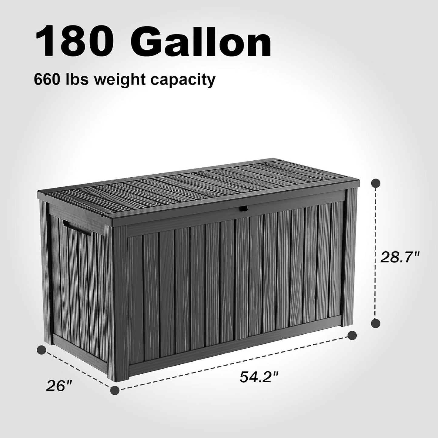 320 Gallon Waterproof Outdoor Storage Box, UV Resistant Resin Deck Box with Hydraulic Rod for Reinforced Stability, Perfect for Patio, Garden, and Pool（Black，320 Gallon）