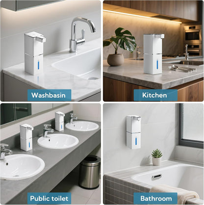 2 Pack 13.5oz/400ml Automatic Soap Dispenser Touchless Foaming Soap Dispenser Waterproof 4-Level Adjustable USB Rechargeable Dispenser Electric Wall Mounted for Bathroom Kitchen Dish Hand Soap