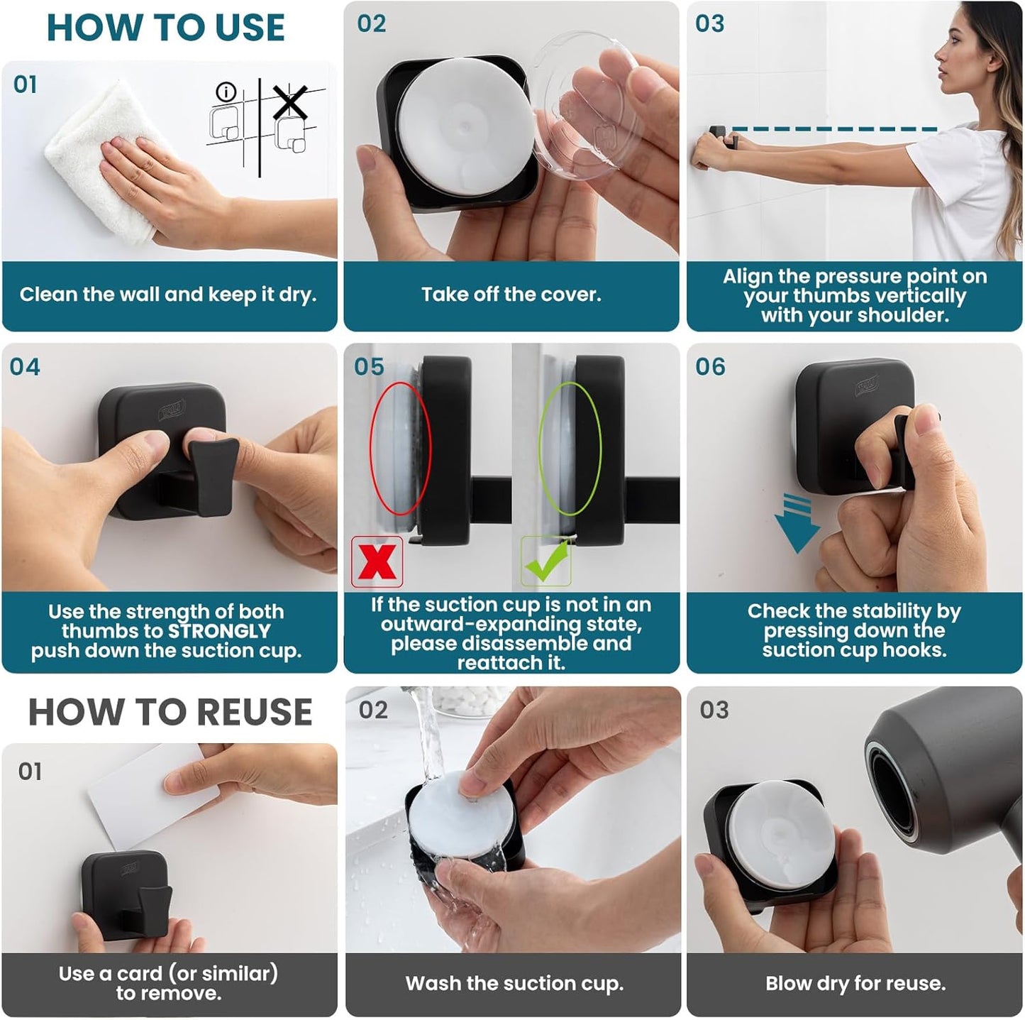 TAILI Suction Cup Razor Holder in Shower 2 Pack, Towel, Loofah, Shaver Holder for Bathroom Wall, Powerful Suction Cup Shower Hooks, Easy to Install and Reuse, White