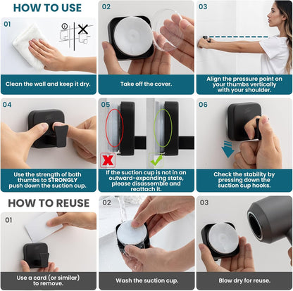 TAILI Suction Cup Razor Holder in Shower 2 Pack, Towel, Loofah, Shaver Holder for Bathroom Wall, Powerful Suction Cup Shower Hooks, Easy to Install and Reuse, White