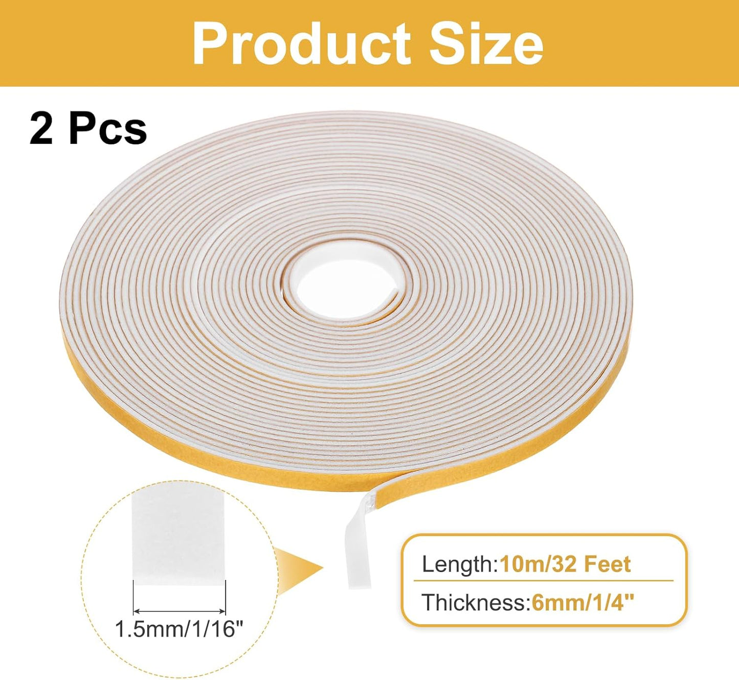 MECCANIXITY Weather Door Seal Strip Tape, Door Insulation Stripping Single Side Strong Self Adhesive Foam Tape Gap Filler for Door, Window, 1/4 Inch x 1/16 Inch x 32 Feet White 2 Pack