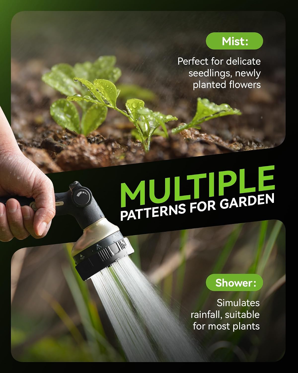 RAINPOINT Hose Sprayer Nozzle Heavy Duty - 8 Spray Patterns Garden Hose Nozzle with Adjustable Flow Control for Watering Plants, Washing Cars,Washing Pets, Thumb Control (Green)