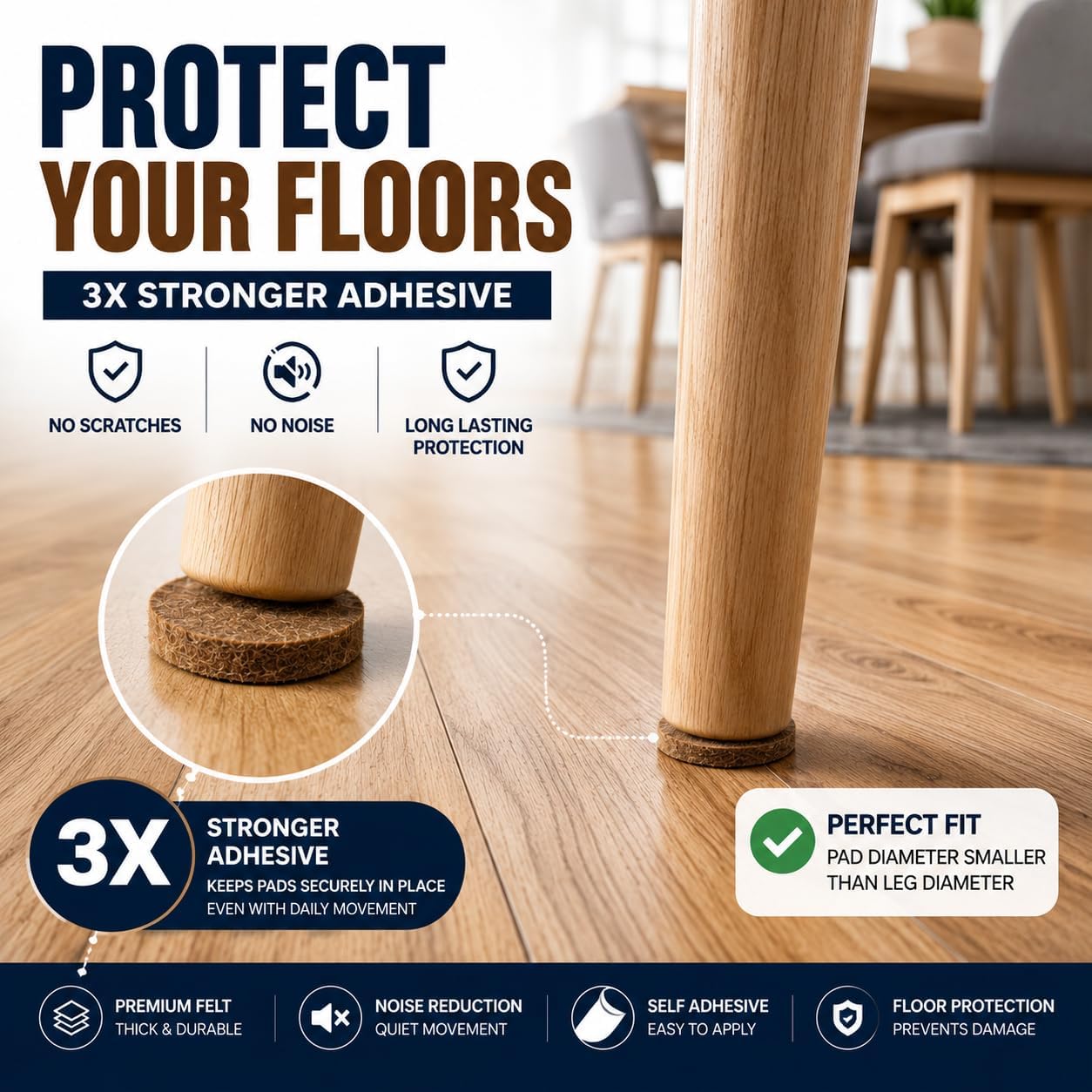 Felt Furniture Pads Corlevito 66 PCS (0.9") – Chair Leg Floor Protectors for Hardwood Floors, Strong Adhesive Anti Scratch Felt Pads for Furniture,Noise Reducing Furniture Pads (Brown)