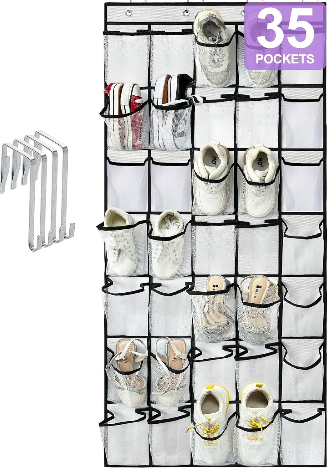 homyfort Over the Door Shoe Organizer, Hanging Shoe Rack Storage Holder with 24 Large Pockets for Closet Door, Men Women Kids Shoes, Cruise (Black)
