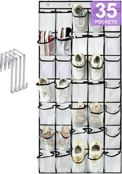 homyfort Over the Door Shoe Organizer, Hanging Shoe Rack Storage Holder with 24 Large Pockets for Closet Door, Men Women Kids Shoes, Cruise (Black)