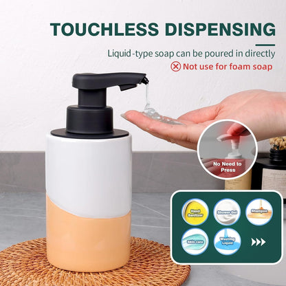BosilunLife Automatic Soap Dispenser Ceramic Hand Free Soap Dispenser with Waterproof Pump Rechargeable Smart Electric Lotion Soap Dispenser Touchless (White-Green, Foam Pump)