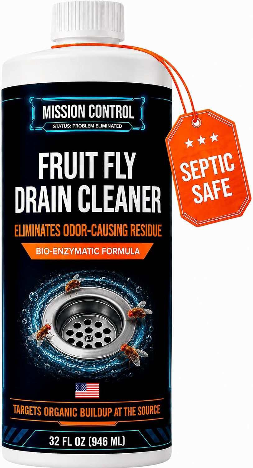 Mission Control 32 oz Bio-Enzymatic Fruit Fly Drain Treatment - Eliminates the Organic Residue and Odors That Bring Fruit Flies - Safe for Drains, Trash Cans, Sinks and Food Prep Surfaces