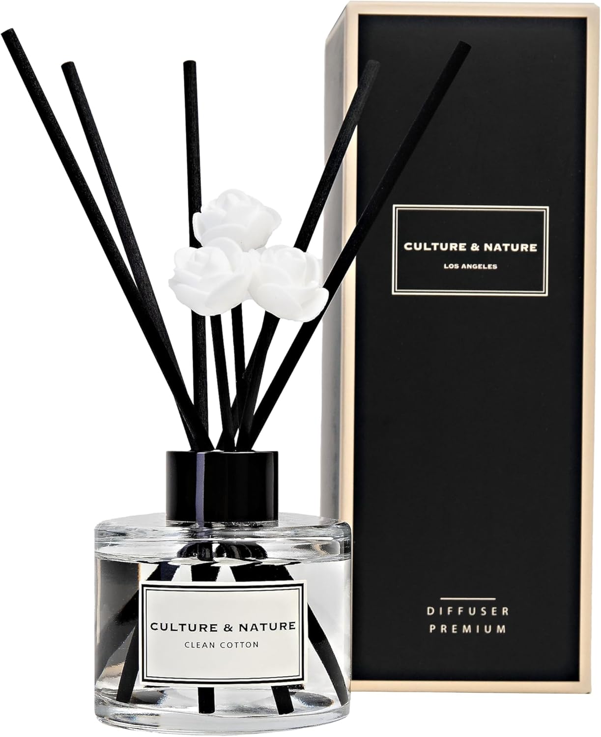 CULTURE & NATURE Reed Diffuser Set 4oz (120ml) Vanilla Scented Diffuser with Sticks Home Fragrance Reed Diffuser for Bathroom Shelf Decor