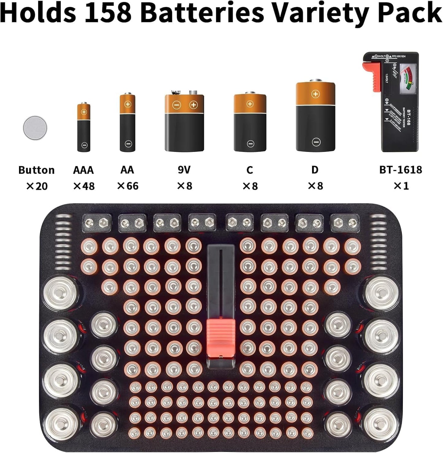 PAIYULE Battery Organizer Storage Case Box with Tester Checker, 220+ Batteries Holder Bag fits for AA AAA AAAA 9V C D Home Garage Container (Fits 220+ Batteries)