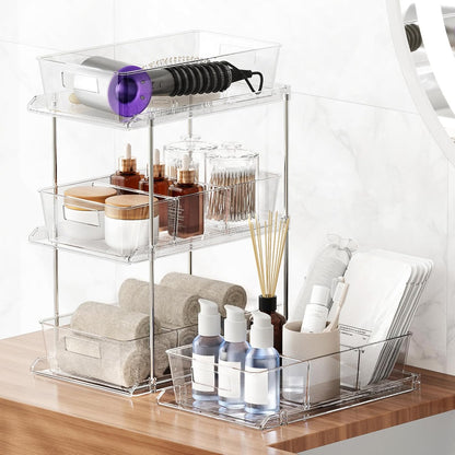 Fabspace Bathroom Under Sink Organizers and Storage, 2 Tier Vanity Countertop Pull-out Cabinet Organizer, Storage Container, Multi-Purpose Kitchen Pantry Organization with Dividers, 2 Packs