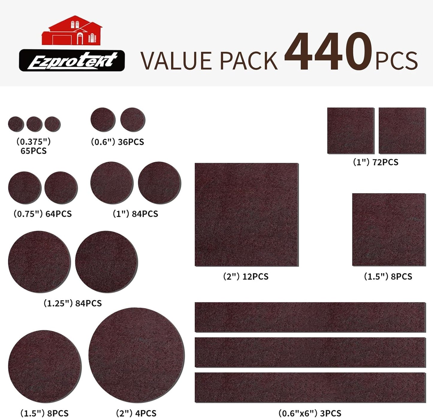 Ezprotekt Felt Furniture Pads for Hardwoods Floors, 440 PCS Self Adhesive Felt Pads for Chairs, Cuttable Anti-Scratch Furniture Feet Floor Protectors for Chair Sofa Bed Table Cabinet (Black)