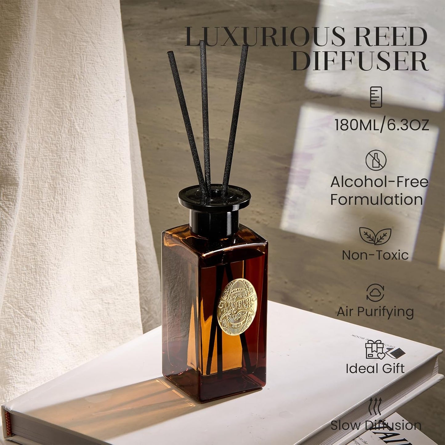 M&SENSE 6.3 oz Large Reed Diffuser Set | Lime+Basil Scent Oil Diffuser with Sticks | Hotel Collection Non-Toxic Home Fragrance |for Bedroom Bathroom Living Room - Colors A