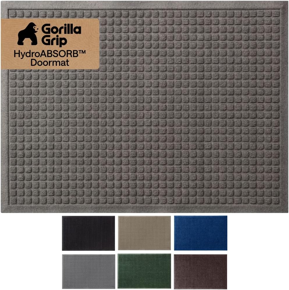 GORILLA GRIP® Ultra Absorbent Front Door Mat Outside Entrance, Traps Dirt and Moisture, HydroABSORB Indoor Outdoor Doormat Holds Up to 1.7 Cups Water, Stain and Fade Resistant Welcome Mat, 29x17 Black
