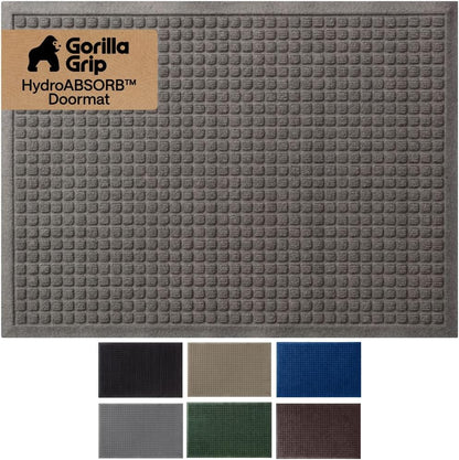 GORILLA GRIP® Ultra Absorbent Front Door Mat Outside Entrance, Traps Dirt and Moisture, HydroABSORB Indoor Outdoor Doormat Holds Up to 1.7 Cups Water, Stain and Fade Resistant Welcome Mat, 29x17 Black