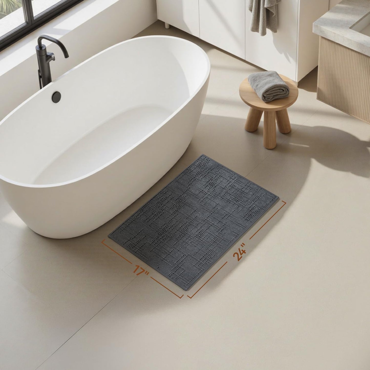 AMOAMI Bath Mat Non Slip Super Absorbent Quick Dry Bath Mats for Bathroom Floor Rubber Backing Washable Bathroom Rugs Modern Woven Jacquard Mat, Beside Tub Bath Rugs, 17" x 24", LightGrey