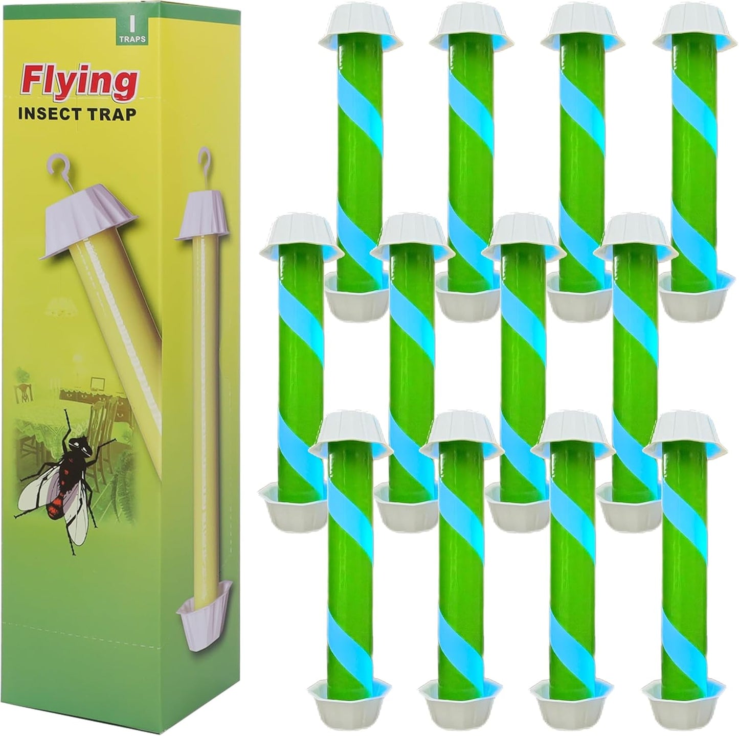 Fly Stick Sticky Fly Traps for Indoors Outdoor 12pk, Sticky Hanging Fly Stick, Flying Insect Trap, wasp Trap（Fluorescent Strip Yellow）