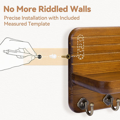 Key Holder for Wall, Mail Organizer Wall Mount with 6 Hooks Wooden Hanging Key Rack for Home Decor, Hallway, Entryway (Brown)