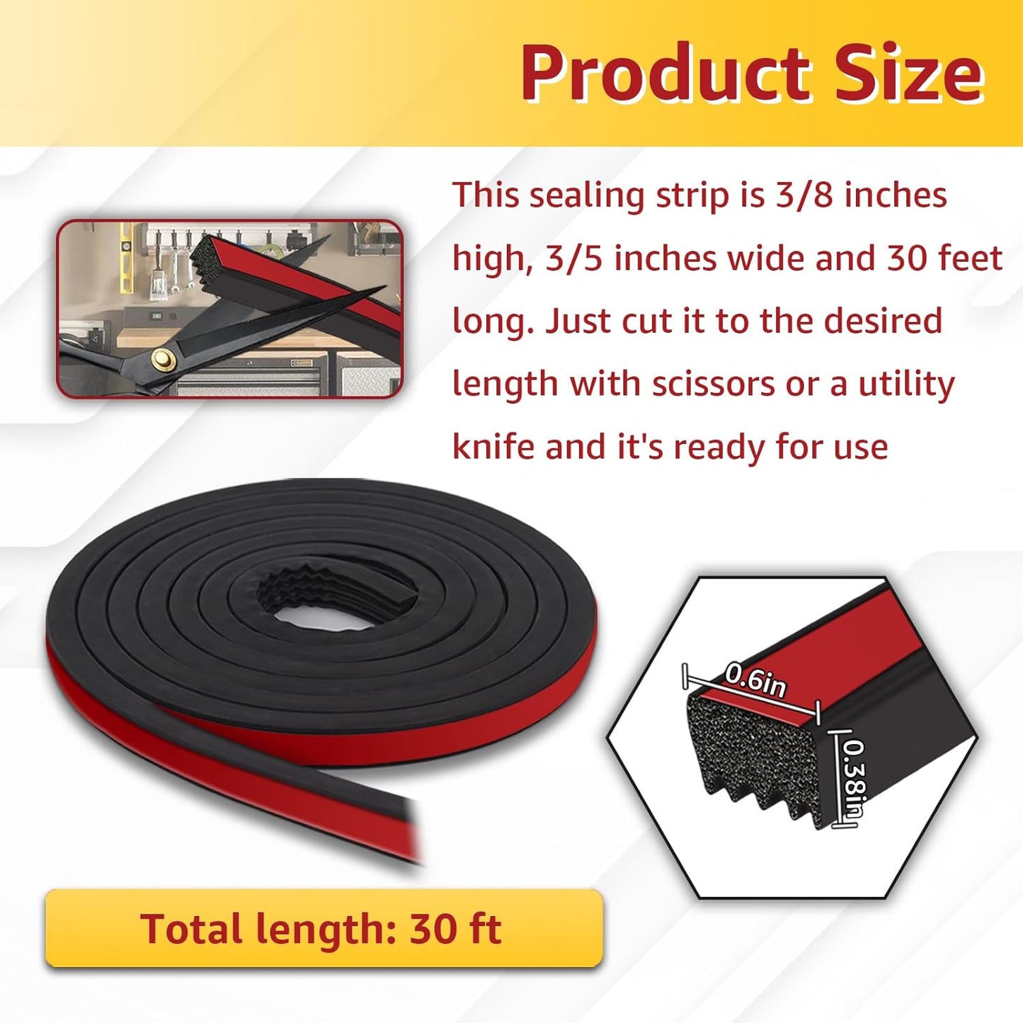 326A0004 Service Kit 30FT Extra Long Ribbed Bulkhead Seal, 3/5" x 360" Self Adhesive EPDM Foam Rubber Weather Stripping Tape for Tonneau Cover, Truck Bed, RV, Boat, Marine, Garage Door, Auto Tailgate