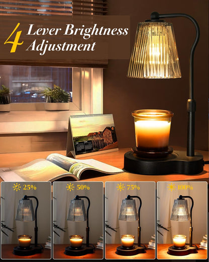 Candle Warmer Lamp with Timer & Dimmable Settings, Adjustable Height Flameless Scented Wax Melter for Jar Candles, Elegant Home Decor Warmer Lamp with 2 Bulbs, Gift for Women Mom Friend Family, Black