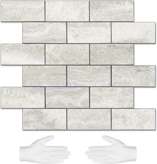 STICKGOO 10-Sheet Subway Tile Peel and Stick Backsplash, Seamless Design Polished Eurasia Beige Kitchen Backsplash Wall Tiles, Glossy Surface Waterproof Stick on Tile for Bathroom, RV, Fireplace