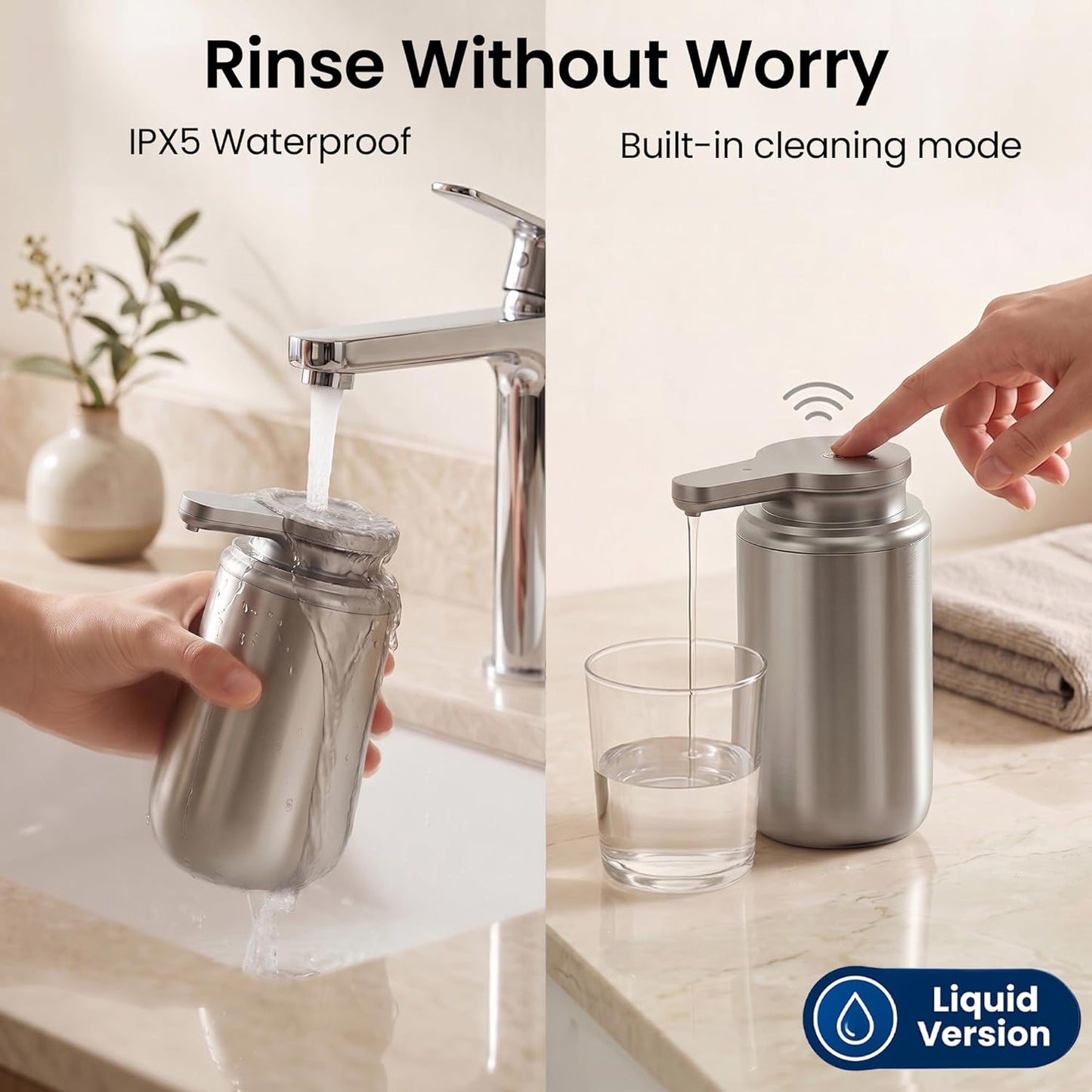 GentleJet WaveJet Automatic Foaming Soap Dispenser – Touchless Sensor, USB-C Rechargeable, 304 Stainless Steel, IPX5 Waterproof for Bathroom Kitchen Sink, 12 oz / 350 ml