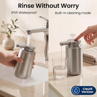 GentleJet WaveJet Automatic Foaming Soap Dispenser – Touchless Sensor, USB-C Rechargeable, 304 Stainless Steel, IPX5 Waterproof for Bathroom Kitchen Sink, 12 oz / 350 ml