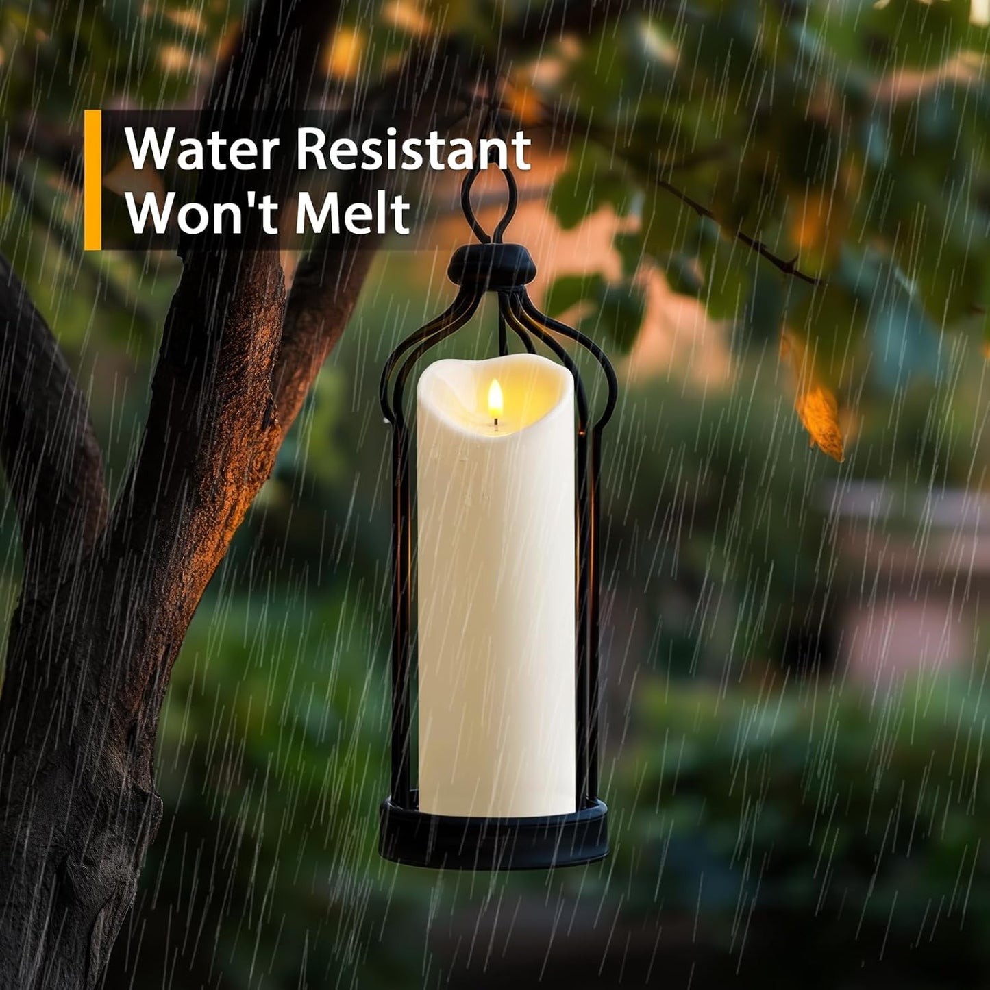 Amagic IP65 Waterproof Outdoor Flameless Candles with Remote, LED Candles Battery Operated with Timer, Flickering Fake Pillar Candle for Outside Patio Yard Decor, Ivory, Set of 5, D3 X H4 5" 6" 8" 8"
