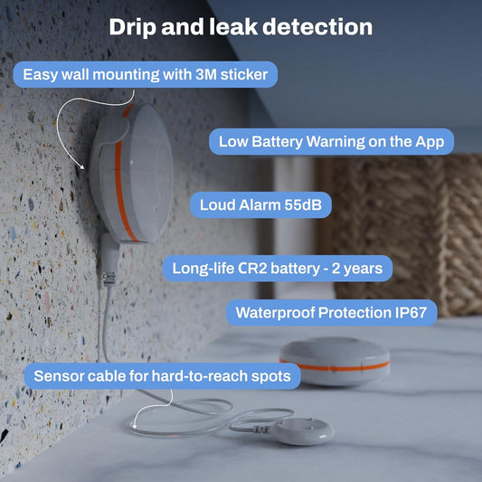 Smart Water Leak Detector (Gateway Not Included) - ZigBee 3.0 Sensor for Tuya & Smart Life, Compatible with Alexa/Google Home via Gateway, WiFi Sound Alarm Flood Sensor for Basement & Home Protection