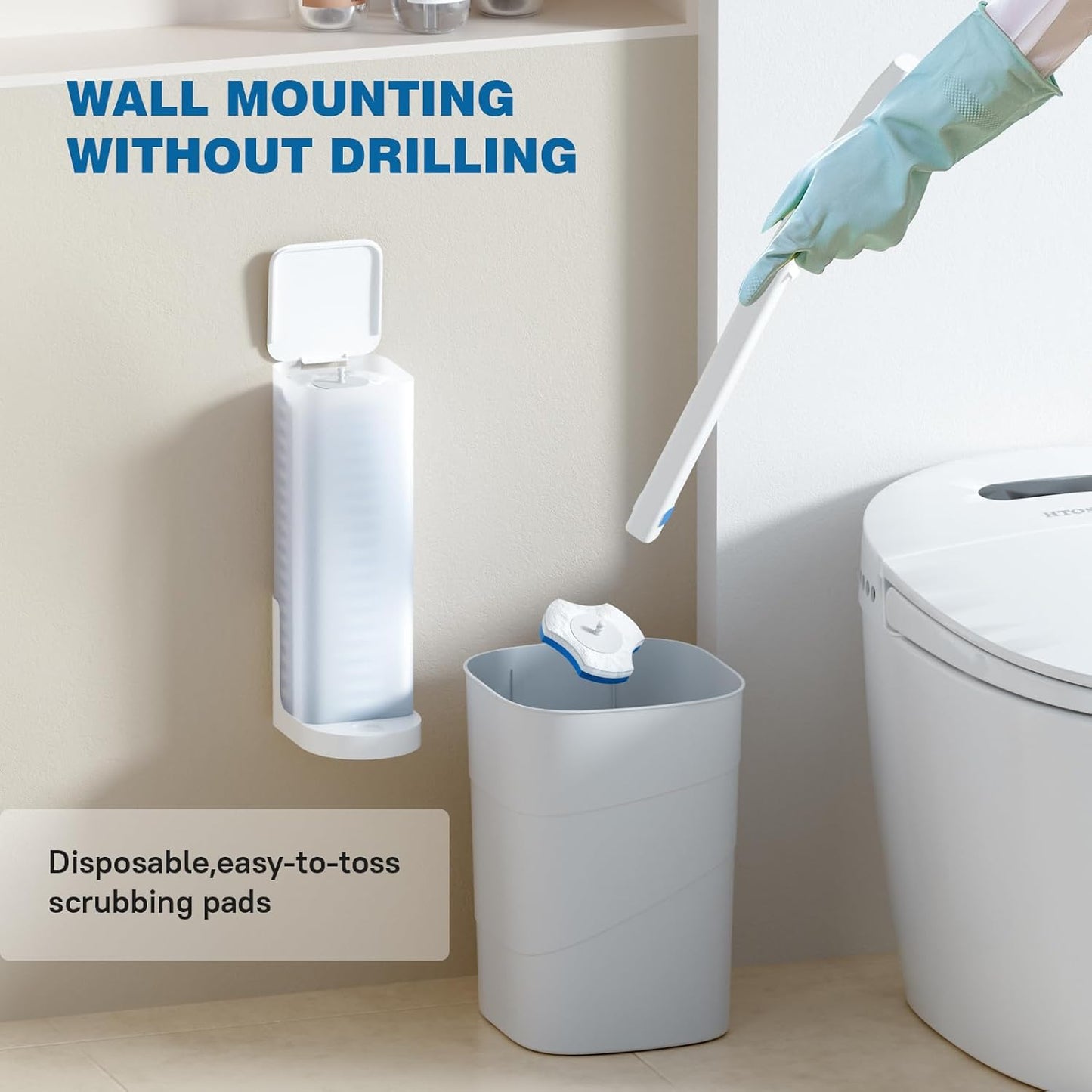Disposable Toilet Brush with 48 Refills,Cleaning wand,No-Touch Hygienic Cleaning System